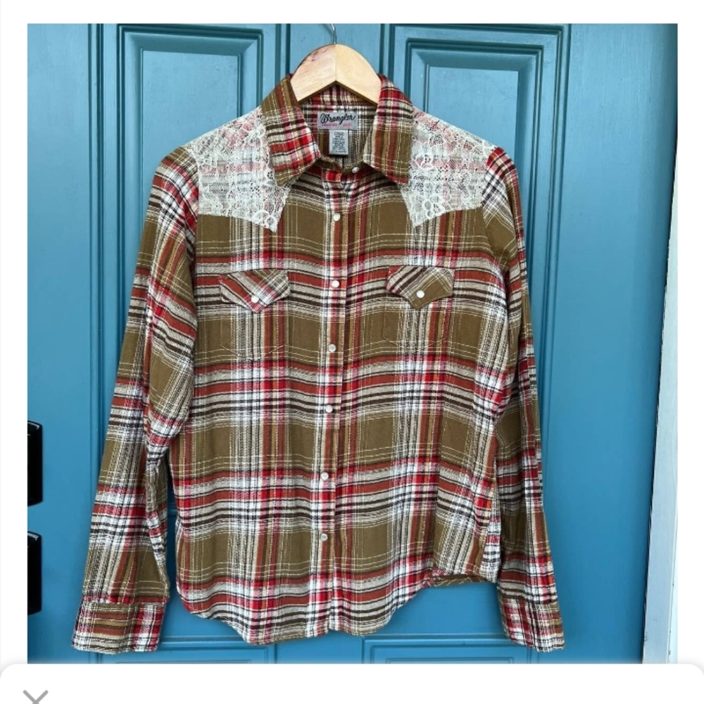 Vintage Wrangler Rancher Women's Long Sleeve Pearl Snap Button Down Size L